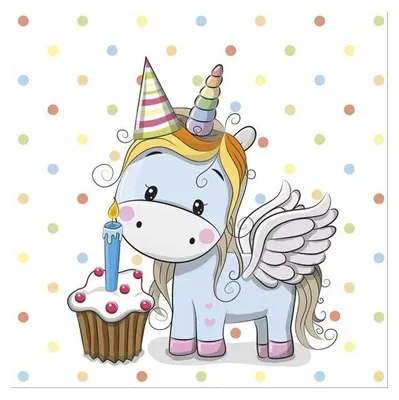 Produktbild von 20 Servietten Sweet Unicorn with pastel Dots - Party Einhorn 33x33cm