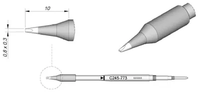 Produktbild von JBC Lötspitze Serie C245 Meißelform, C245773/0,8 x 0,3 mm, gerade C245773