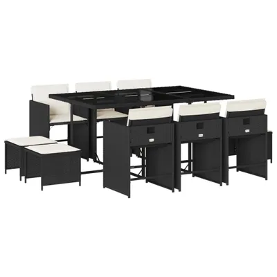 Obrázok produktu pre vidaXL 11-dielny záhradný jedálenský set s vankúšmi Black Poly Rattan