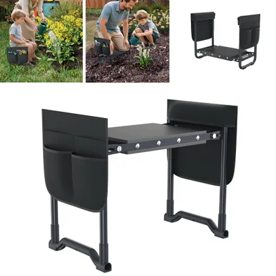 Image de Tabouret de jardin pliable XINZI avec coussin en mousse EVA, tabouret de jardin avec protection pour les genoux, supportant jusqu'à 150 kg, avec sac à outils (anthracite)