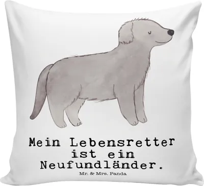 Produktbild von Mr. & Mrs. Panda 40x40 Kissen Neufundländer Lebensretter - Weiß - Geschenk, Sofa, Newfoundland, bedruckt, kuschelkissen, Kuschel, Zierkissen