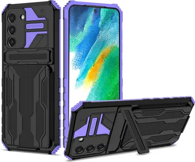 Produktbild von Galaxy S21 FE 5G Hülle, Hybrid Robust Schutz Stoßfest Schutzhülle mit Kartenhalter Ständer für Samsung Galaxy S21 FE 5G Lila