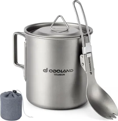 Zdjęcie produktu dla Zestaw naczyń kempingowych Titanium 420ML kubek z pokrywką, spork, składany uchwyt