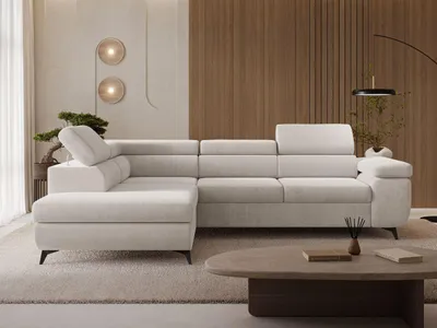 Produktbild von GrainGold Ecksofa L-Form Links Argon - Ecksofa mit Schlaffunktion und Bettkasten - Moderne Ecksofa, Wohnzimmer Ecksofa - Eckcouch Creme (Castel 03)