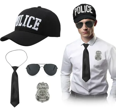 Obrázek produktu pro Policejní kostým doplňky - Sada policejního kostýmu - Jedna velikost - Černá - 4 díly