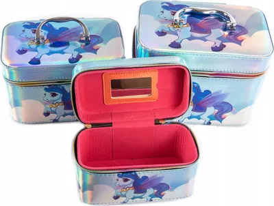 Produktbild von Einhorn Kosmetikkoffer Set 3-teilig - Süßer Make-up Organizer Schmuckkasten mit Spiegel