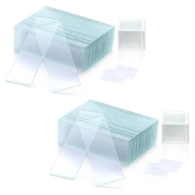 Image de Porte-objectifs de 76x25 mm et lamelles couvre-objectifs de 18x18 mm, bords opaques, 100 pièces de porte-objectifs, 200 pièces de lamelles couvre-objectifs