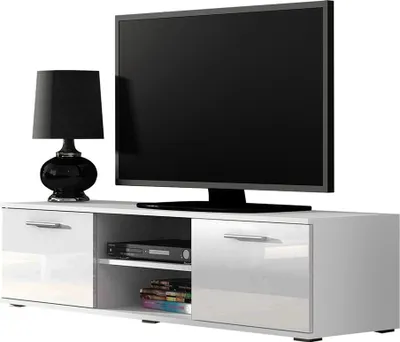 Produktbild von Furniture24 Tv Schrank SOHO 140, Lowboard, Unterschrank, 2 Türiger Weiß/Weiß Hochglanz