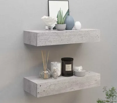 Produktbild von (NEU 2026) Wandregale mit Schubladen, 2 Stk., Betongrau 60x23,5x10 cm - MDF - Wandregale - 9.7 kg