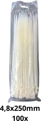 Zdjęcie produktu dla Opaski zaciskowe HOROZ białe 4,8 x 250 mm (100 sztuk)