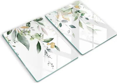 Produktbild von Abdeckung Glas - Küchenabdeckung - 2x40x52 cm - Abdeckplatte -Aquarellblätter