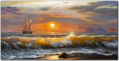 Produktbild von Coloray Bild aus Acryl 100 cm x 50 cm - Wanddekoration Wohnzimmer Acrylblock mit Bild Gehärtetes Acryl Dekoration Küche -  Sonnenuntergang Wellen