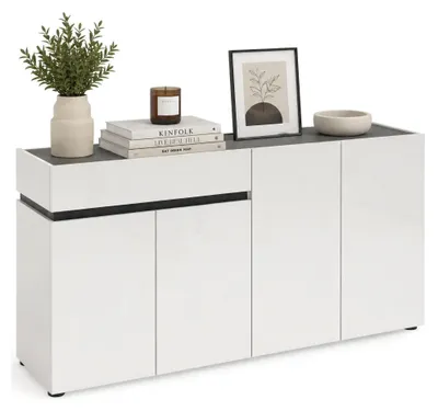 Produktbild von Dmora Sideboard Beinette 160x42x80h cm Weiß Hochglanz, eine Schublade, 2 Regalböden