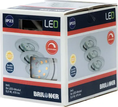 Produktbild von 3 x Briloner LED Einbauleuchte rund Aluminium IP23 3 x 5,5W Modul 470lm warmweiß 3000K schwenkbar dimmbar