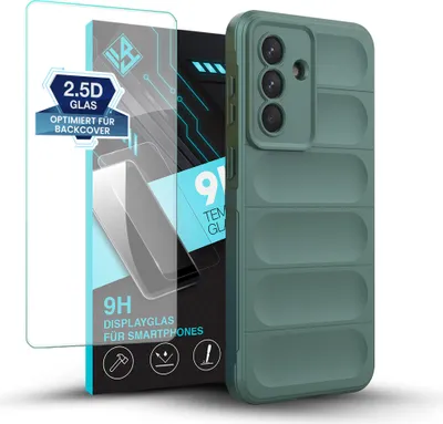 Produktbild von Handy Hülle für Samsung Galaxy A57 5G mit 9H Displayglas Displayschutz Plus Grip Case Cover Schutzhülle Softgrip Farbe: Grün