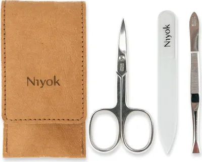 Produktbild von Maniküre-Set 3-teilig im veganem Etui – Nagelschere, Glasnagelfeile & Pinzette