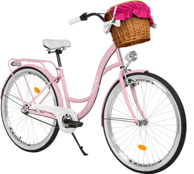 Produktbild von Milord Komfort Fahrrad Mit Weidenkorb Damenfahrrad, 26 Zoll, Rosa, 3 Gang Shimano
