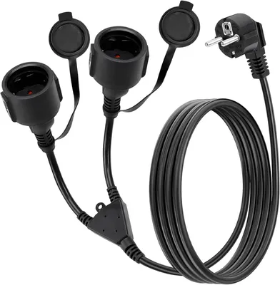 Obrázok produktu pre Predlžovací kábel – 2 m – Dvojitá zástrčka pre zásuvku – Uzemnená zástrčka – 3 x 1,5 mm² – 250 V/16 A – Na vonkajšie použitie