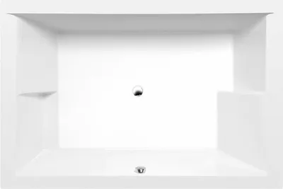 A top-down view of a white bathtub.