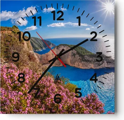 Produktbild von Wanduhr - Quadrat - Glasuhr - Meer Sommer Blume - 30x30cm - Schleichendes Uhrwerk - Lautlos - zum Aufhängen bereit - Dekoration Modern - Wanddekoration aus Glas - C4AC30x30-3741