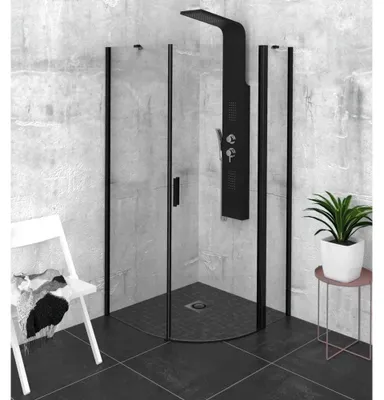 Productafbeelding van Polysan ZOOM BLACK douchecabine, kwartcirkel, 900x900mm, helder glas, rechts