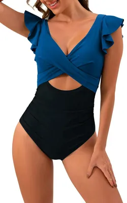 Produktbild von VILOREE Damen Bademode Einteiler Badeanzug Monokini Geraffte Bauchweg Schlankhei