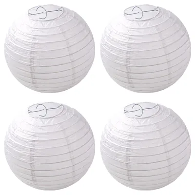 4 Papierlaternen, rund, 20 cm, weiß, für Feste & Deko