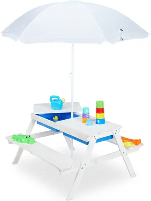 Produktbild von relaxdays Weiße Kindersitzgruppe Holz mit Schirm
