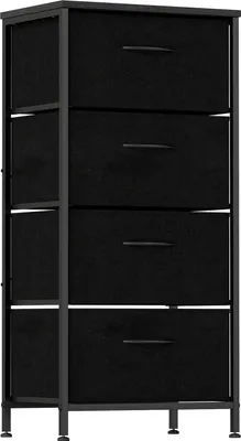 Produktbild von Kommode mit 4 Schubladen, Holzplatte, Metallgestell, Schwarz