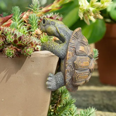 Produktbild von Miniatur-Teichdekoration mit Schildkrötenfigur, kreativer Schildkröten-Blumentopfhänger, wetterfeste Schildkröten-Gartendekoration, Schildkröten-Teichfiguren, hängende Tierfigur aus Kunstharz für Springbrunnen und Teiche