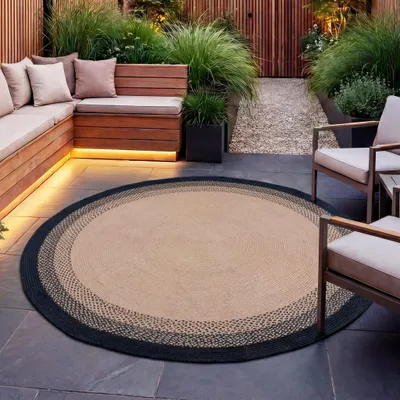 Produktbild von Volero - Outdoor Teppich Rund - Florence Schwarz - Ø 230 cm - Wohnzimmer, Esszimmer, Balkon, Garten, Terrasse - Boho, Modern