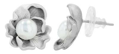 Produktbild von "Pahul" 925/- Statement Ohrstecker mit Süßwasserperle, Blüte, rhodiniert