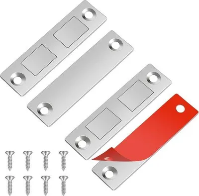 Produktbild von Schwarze extrem dünne Dehmagnet-Clip 6,5 cm - Magnetverschluss für Einbauschränke und Badezimmertüren - Starke Selbstklebiges Türschlossclip