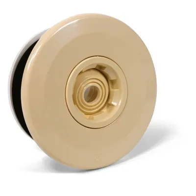 A close-up, studio shot of a beige pool jet fitting against a white background.