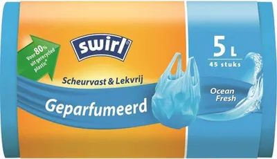 Image de Swirl Sacs poubelle parfumés Ocean - 5 litres - 45 sacs avec poignée en plastique recyclé Résistants à la déchirure et étanches