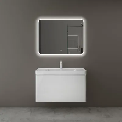 Produktbild von Mai & Mai Badmöbel-Set Waschbeckenunterschrank 90x48x50cm in Weiß mit Softclose Schubladen inkl. Mineralguss Waschbecken und LED-Spiegel Ancona