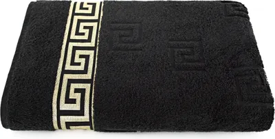 Produktbild von Luxus Medusa Saunatuch 100x200 cm - Schwarz - feinste Ringgarn Baumwolle / Jacquard Webung / Hochflor Frottee mit Medusa Flachprägung und goldener Medusa Bordüre