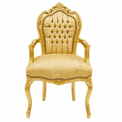 Produktbild von Barockstuhl Barock Stuhl Armlehne Gold Stoff Muster Esszimmer Wohnzimmer Büro Flur Schminkstuhl Klassisch Premium Luxus Modern Retro Royal Antik Stil