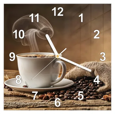 Produktbild von Wanduhr aus Glas mit Motiv Kaffeegenuss- 30 x 30 cm - inkl. Aufhängesystem