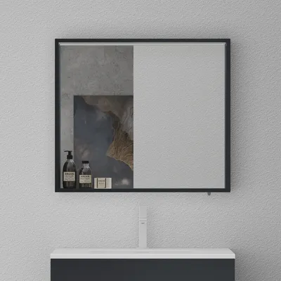 Produktbild von doporro Spiegelschrank Wandspiegel mit LED-Beleuchtung und Ablage Wandschrank in Matt Anthrazit aus Holz 80x12x70cm Hängeschrank für Badezimmer Spiegelschrank01