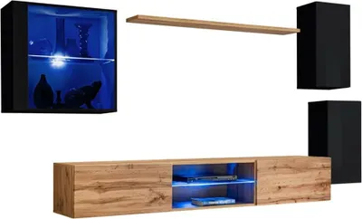 Immagine prodotto di Set mobili da salotto SWITCH XXIII – LED – Nero e Rovere – Design sospeso