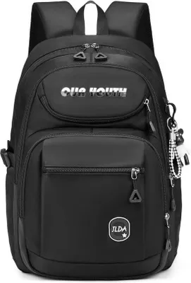Image de Sac à dos scolaire Unyqoos® pour filles et garçons – sac à dos L léger, avec compartiment pour ordinateur portable de 13,3 pouces, compartiment A4, 5 poches intérieures et une poche dorsale sécurisée, couleur noire