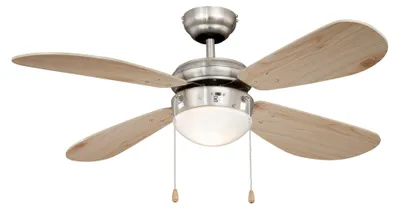 Produktbild von Deckenventilator Classic 105 cm Nickel / Kiefer mit Beleuchtung und Zugketten
