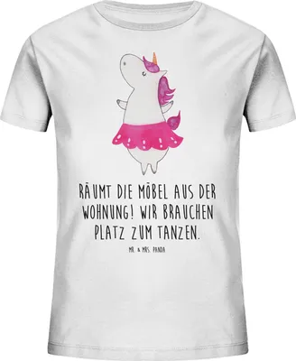 Produktbild von Mr. & Mrs. Panda Kleinkinder T-Shirt Einhorn Ballerina 12-14 Jahre (152/164) - Weiß - Geschenk, Öko Kinder, Geburtstag, Jungen, Einhörner, Tanzen, Teenager, Kindershirt