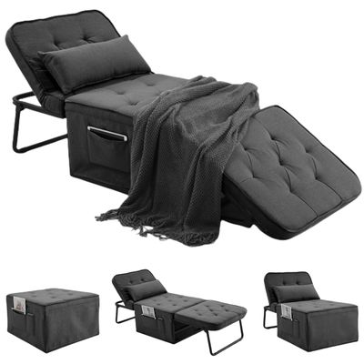 4-in-1 Schlafsofa, multifunktionaler faltbarer Hocker, montagefreier Schlafsessel mit verstellbarer Rückenlehne, atmungsaktives LeinenSofa,Dunkelgrau