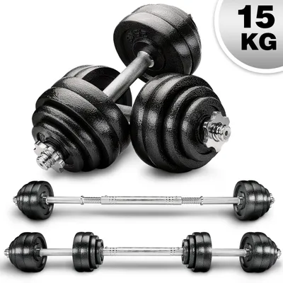 Produktbild von RE:SPORT® Hantelset Gusseisen 15 kg Kurzhanteln Langhantel Set Hantel Hantelscheiben