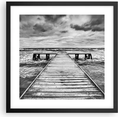 Produktbild von Gerahmtes Poster - Schwarzer Rahmen - Brücke Meer Welle - 40x40 cm - Wand Bild - Wanddeko - Wandbilder - Kunstposter - Wandposter - Bilderrahmen - Bilder - Kunstdruck - Wandbild - P2BAC40x40-3637