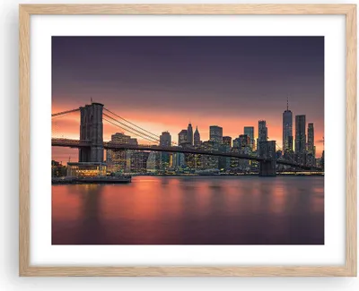 Produktbild von Gerahmtes Poster - Rahmen in heller Eiche - New York Brücke Nacht - 50x40 cm - Wand Bild - Wanddeko - Wandbilder - Wandposter - Bilderrahmen - Bilder - Kunstdruck - Wandbild - P2NAA50x40-4048