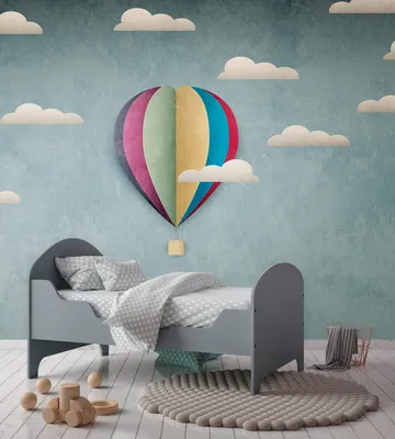 Produktbild von NEWROOM Tapete Blau Vliestapete Heißluftballon - Wandbild Kinder Weiß Grau Himmel Wolken Tapete Verspielt Himmel