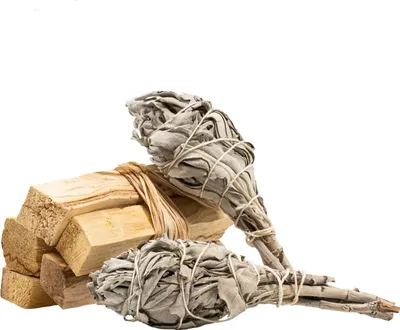 Image de Aromantra - Kit d'encens Palo Santo 50 g, 2 fagots de sauge blanche - Kit de rituel de purification - Bois sacré, sauge pour la détente